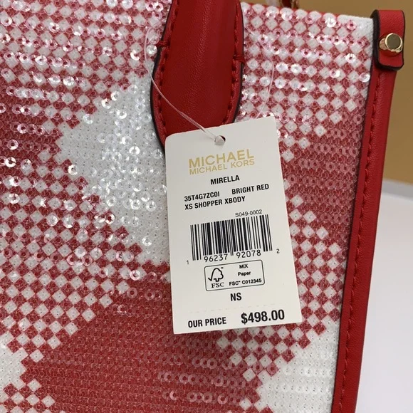 Michael Kors Mirella Extra-Small Logo Crossbody XBODY Shopper Bag Bright Red NWT - Picture 15 of 16